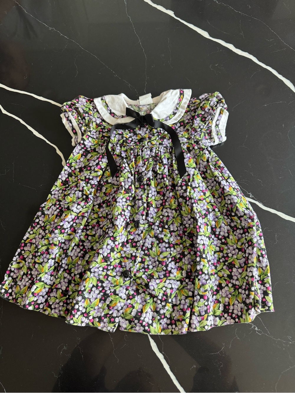 Vintage Girl Floral Blueberry Dress with White Peter Pan Collar